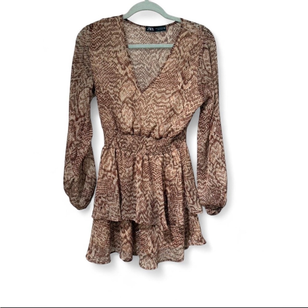Zara Beige and Brown Patterned Blouse